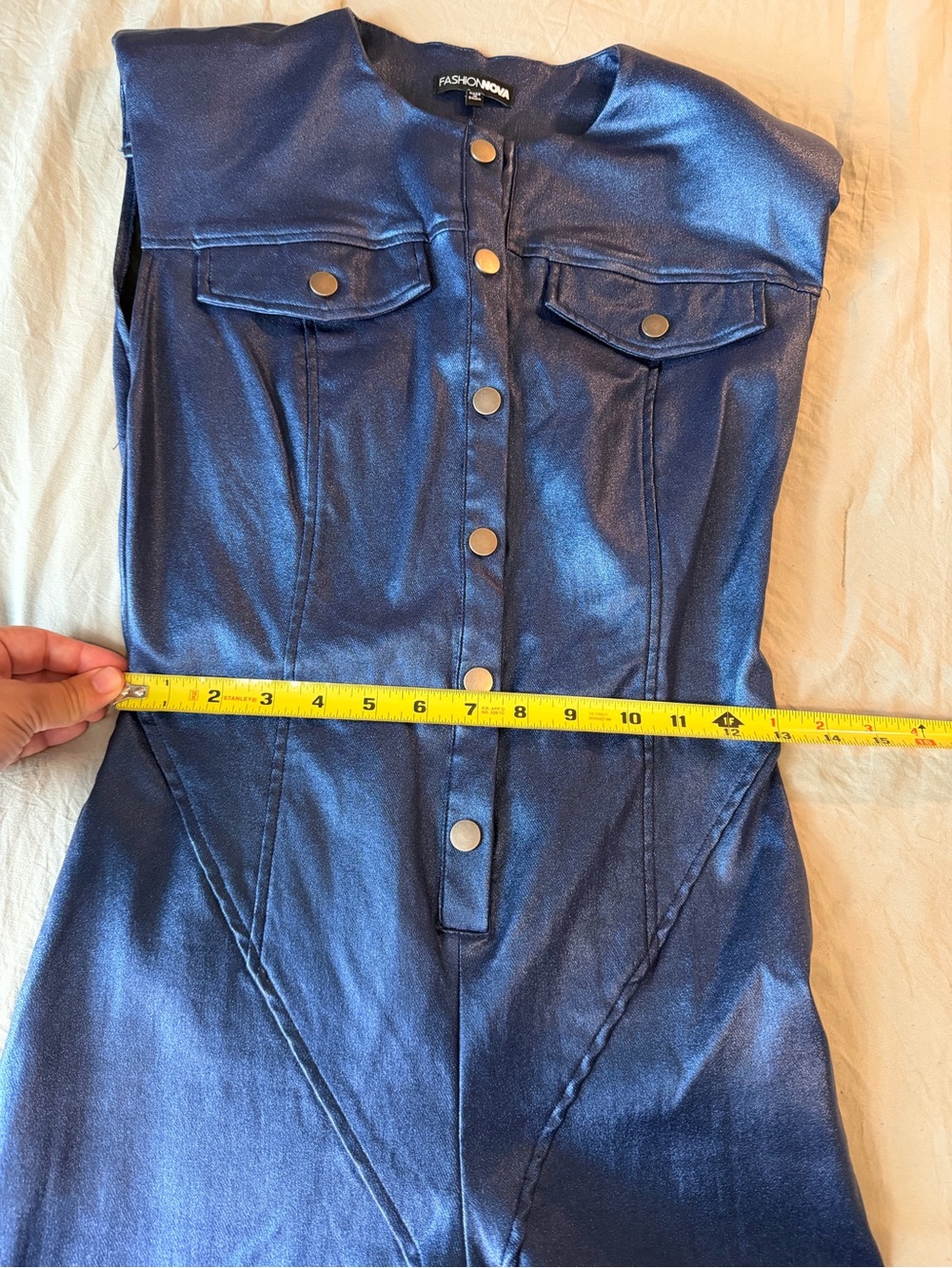 Fashion Nova Metallic Navy Blue Sleeveless Jumpsuit - Picture 6 of 8